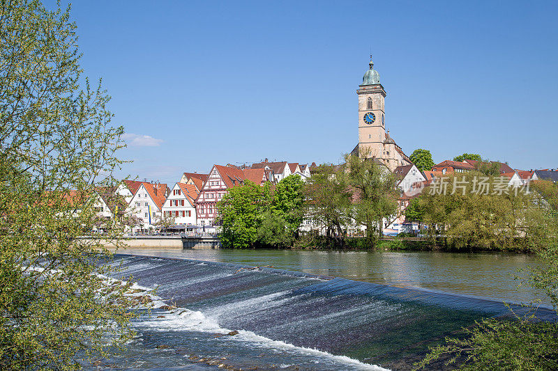 City view of Nürtingen on the Neckar river.